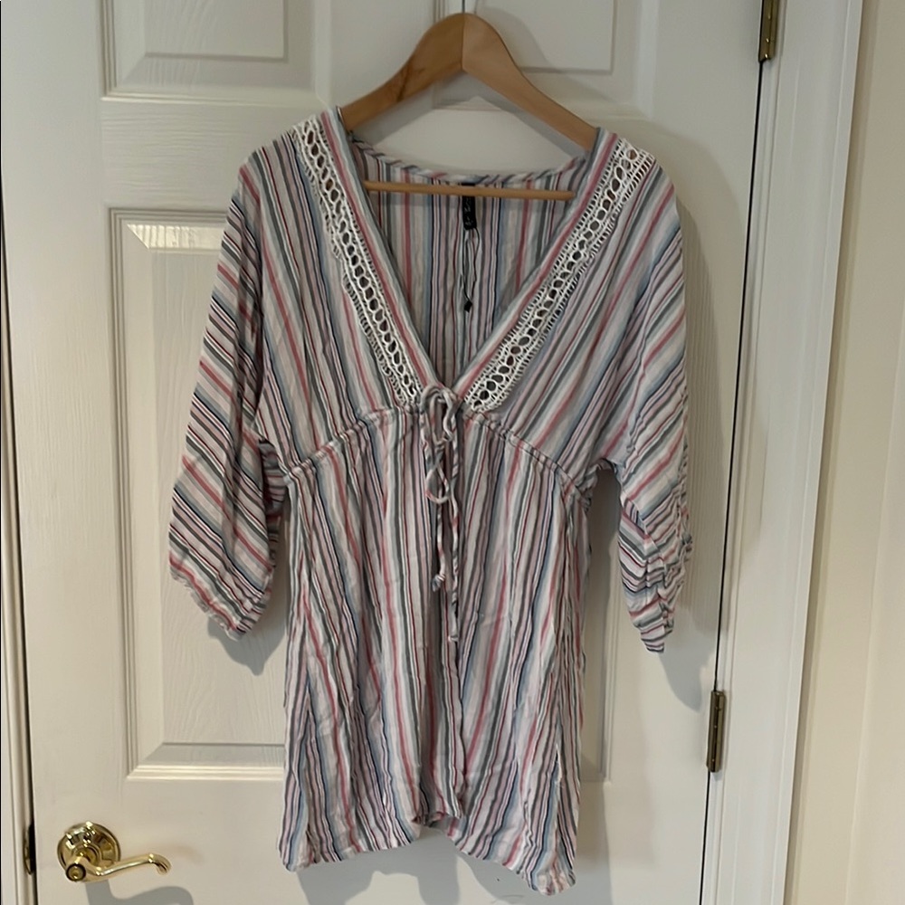 Boho me  Relaxed Blue and White 3/4 Sleeve Tunic